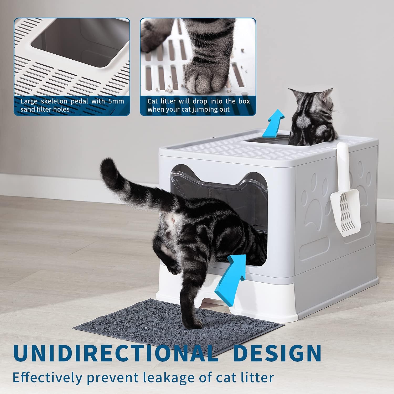 Medario Cat Litter box with litter mat & scoop